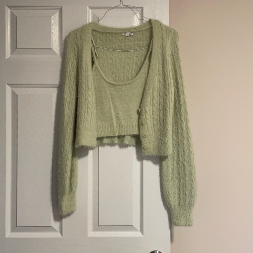 Garage two piece cropped cardigan and tank top set